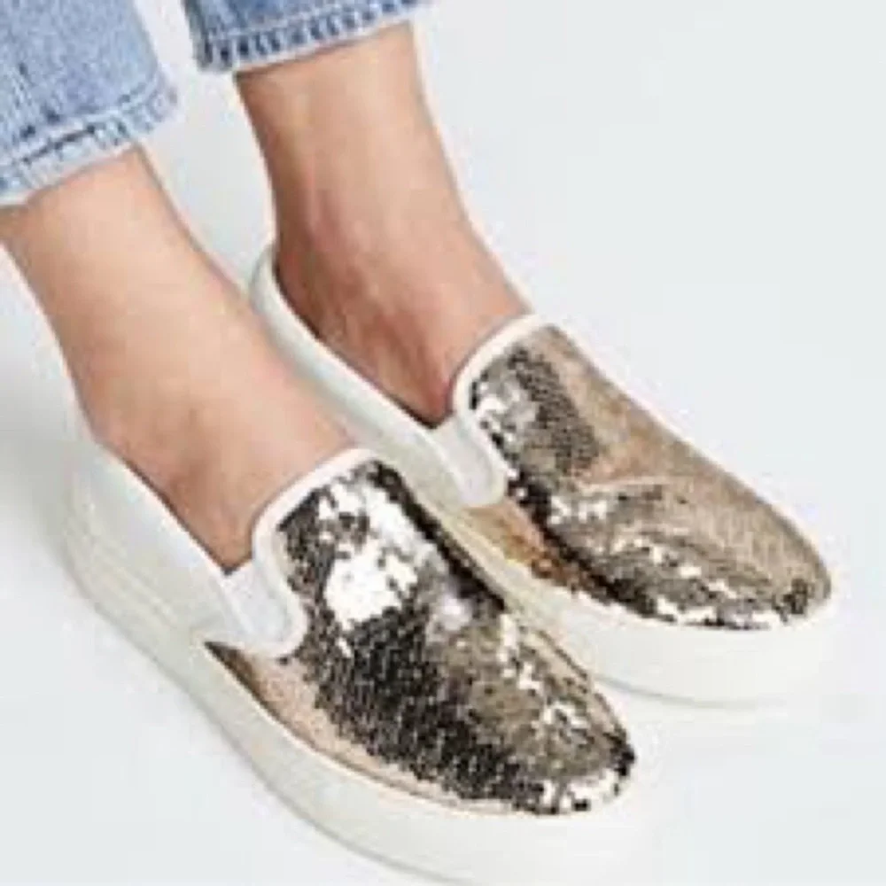 Tory Burch Carter Leather Slip-On Sneaker US 5.5 Sparkle Gold/Snow White $248